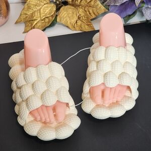 Cream Textured Slide Sandals